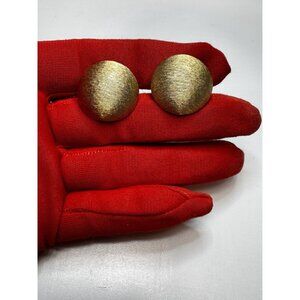 Crown Trifari Gold Brushed Satin Fine Textured Round Domed Clip On Earrings VTG